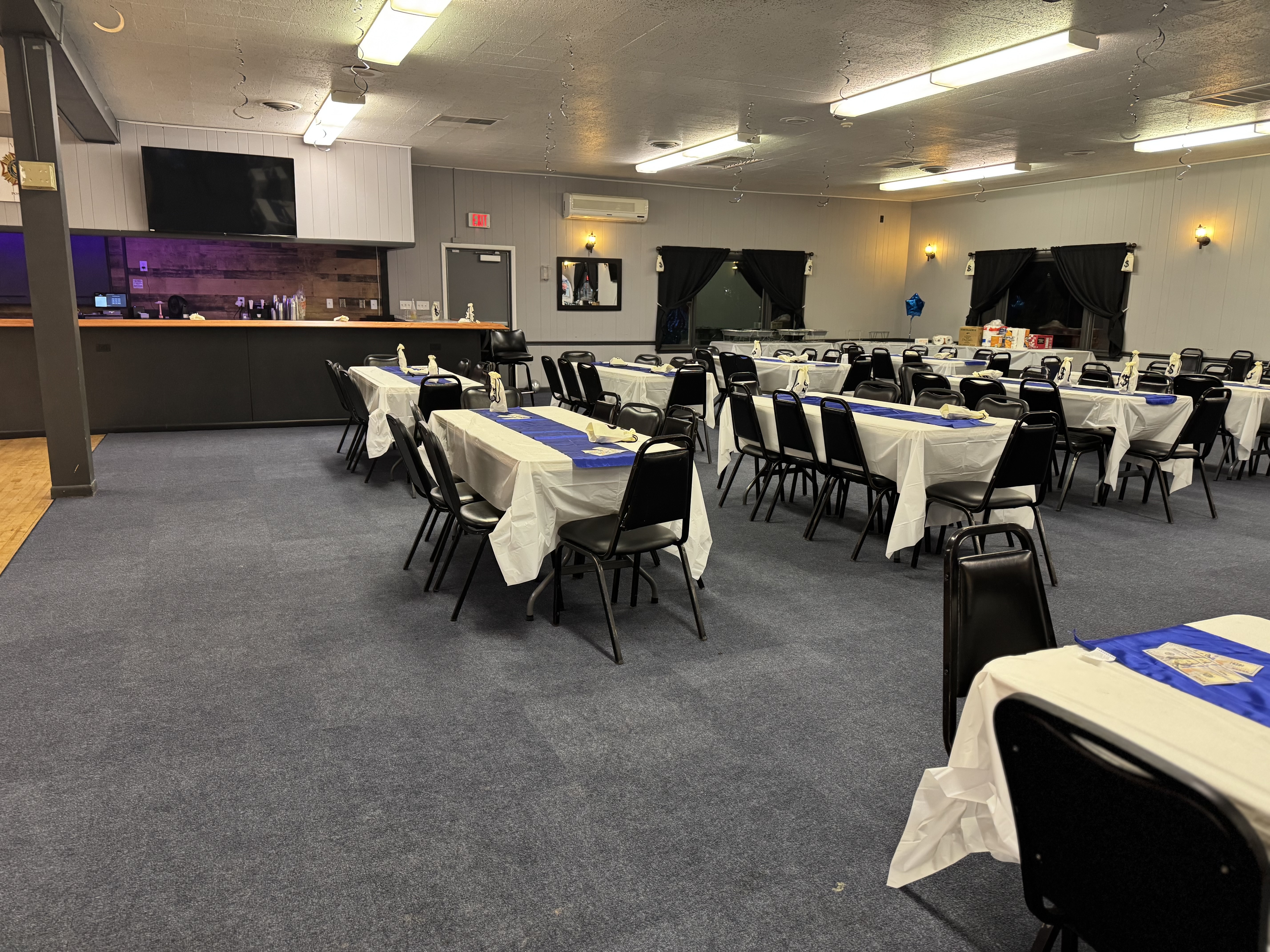 Blue and White Formal Event Setup